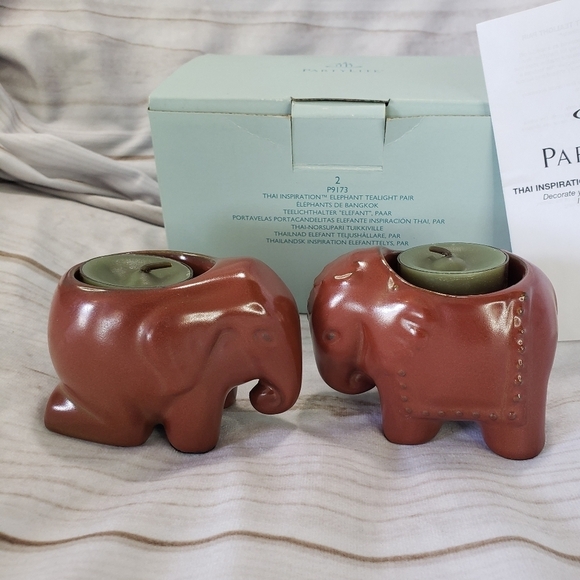 PartyLite Thai Inspiration Elephant Tealight Pair Brown New In Box - Picture 3 of 8